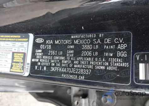 2018 Kia Forte Lx from USA, damaged, VIN 3KPFK4A70JE228337